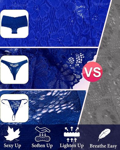 Sexy Lace Panties for Women 3 Pack, Boyshorts Cheeky Underwear, Rhinestone G String Thong & Floral Lace Shorts Set in Saudi Arabia