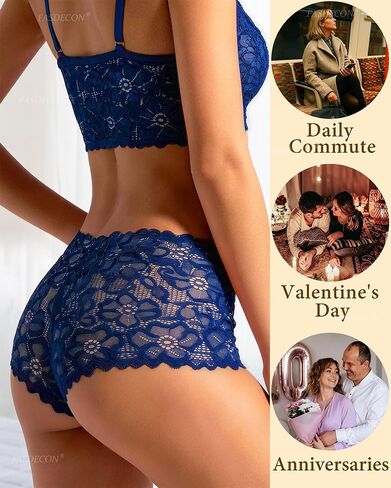 Sexy Lace Panties for Women 3 Pack, Boyshorts Cheeky Underwear, Rhinestone G String Thong & Floral Lace Shorts Set in Saudi Arabia