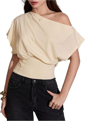 MakeMeChic Women's Off The Shoulder Tops Y2k T Shirt Short Sleeve Going Out Crop Tops Blouse in Saudi Arabia