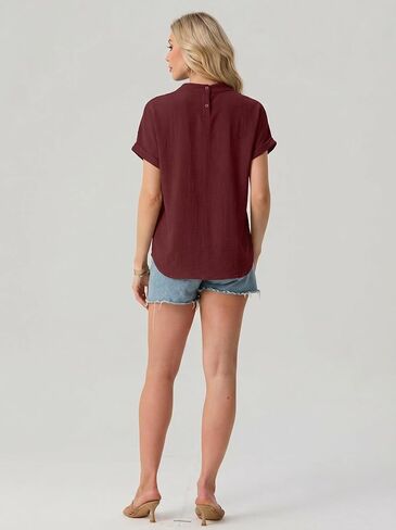 HiMONE Women’s Summer Tops Casual V Neck T Shirts Short Sleeve Loose Fit Textured Blouse Tunic Tops for Women in Saudi Arabia