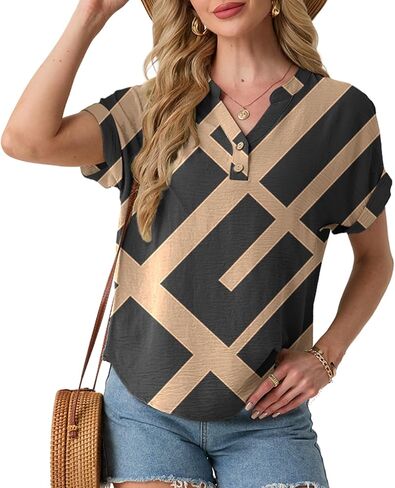 HiMONE Women’s Summer Tops Casual V Neck T Shirts Short Sleeve Loose Fit Textured Blouse Tunic Tops for Women in Saudi Arabia
