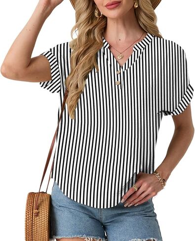HiMONE Women’s Summer Tops Casual V Neck T Shirts Short Sleeve Loose Fit Textured Blouse Tunic Tops for Women in Saudi Arabia