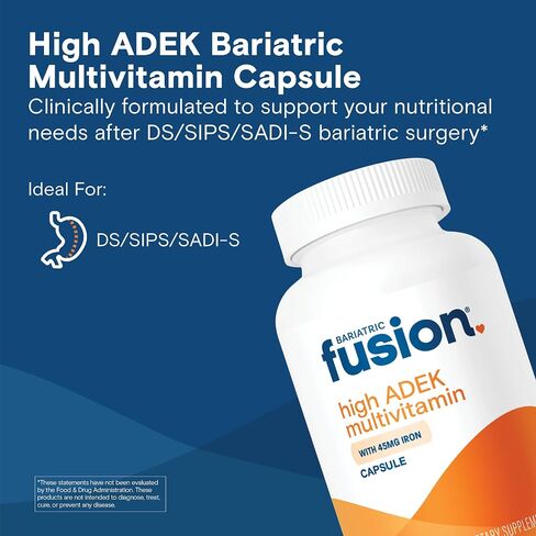 Bariatric Fusion High ADEK Multivitamin Capsule with 45mg Iron | Multi for Duodenal Switch Surgery Patients | Easy to Swallow Vitamin | 270 Capsules | 3 Month Supply in Saudi Arabia