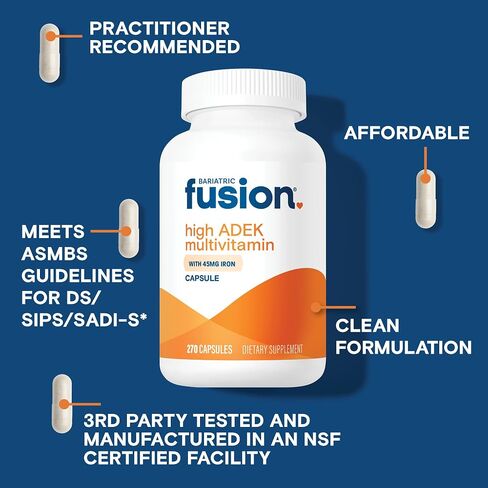 Bariatric Fusion High ADEK Multivitamin Capsule with 45mg Iron | Multi for Duodenal Switch Surgery Patients | Easy to Swallow Vitamin | 270 Capsules | 3 Month Supply in Saudi Arabia