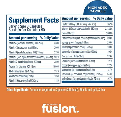 Bariatric Fusion High ADEK Multivitamin Capsule with 45mg Iron | Multi for Duodenal Switch Surgery Patients | Easy to Swallow Vitamin | 270 Capsules | 3 Month Supply in Saudi Arabia