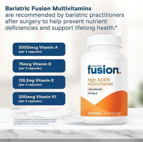 Bariatric Fusion High ADEK Multivitamin Capsule with 45mg Iron | Multi for Duodenal Switch Surgery Patients | Easy to Swallow Vitamin | 270 Capsules | 3 Month Supply in Saudi Arabia