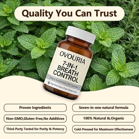 Ovouria Breath and Gut Balance - 7-in-1 Breath Control, Targets Bad Breath at The Gut Root, Natural Ingredients with Probiotics, Vegan Gluten-Free, 60 Capsules(1pc) in Saudi Arabia