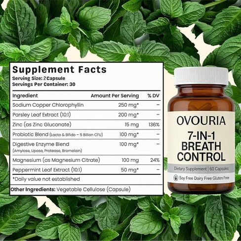 Ovouria Breath and Gut Balance - 7-in-1 Breath Control, Targets Bad Breath at The Gut Root, Natural Ingredients with Probiotics, Vegan Gluten-Free, 60 Capsules(1pc) in Saudi Arabia