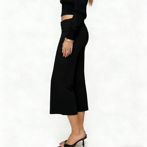 Fold Over Gaucho Pants for Women Flowy Wide Leg Yoga Capris Elastic Low Rise Cropped Palazzo Culottes in Saudi Arabia