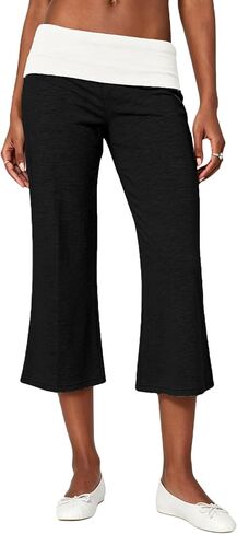 Fold Over Gaucho Pants for Women Flowy Wide Leg Yoga Capris Elastic Low Rise Cropped Palazzo Culottes in Saudi Arabia