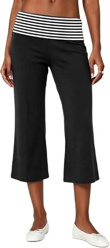 Fold Over Gaucho Pants for Women Flowy Wide Leg Yoga Capris Elastic Low Rise Cropped Palazzo Culottes in Saudi Arabia