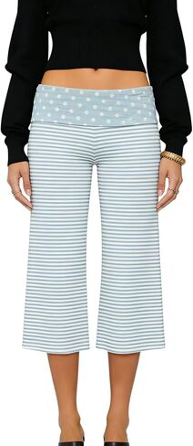 Fold Over Gaucho Pants for Women Flowy Wide Leg Yoga Capris Elastic Low Rise Cropped Palazzo Culottes in Saudi Arabia