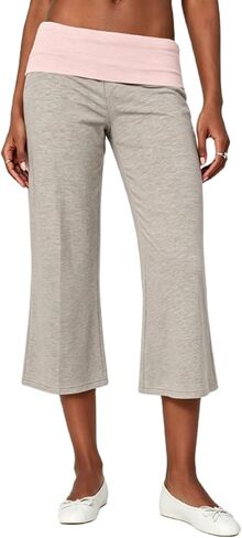 Fold Over Gaucho Pants for Women Flowy Wide Leg Yoga Capris Elastic Low Rise Cropped Palazzo Culottes in Saudi Arabia