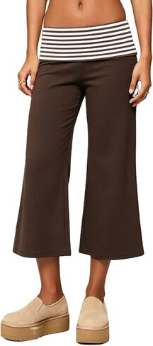 Fold Over Gaucho Pants for Women Flowy Wide Leg Yoga Capris Elastic Low Rise Cropped Palazzo Culottes in Saudi Arabia