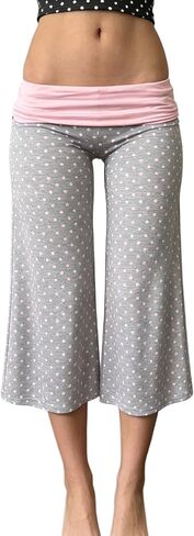 Fold Over Gaucho Pants for Women Flowy Wide Leg Yoga Capris Elastic Low Rise Cropped Palazzo Culottes in Saudi Arabia