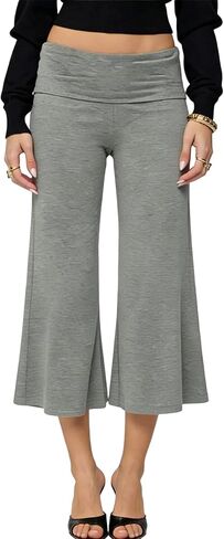 Fold Over Gaucho Pants for Women Flowy Wide Leg Yoga Capris Elastic Low Rise Cropped Palazzo Culottes in Saudi Arabia