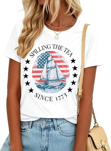 4th of July Shirts for Women Spilling The Tea Since 1773 Shirt Patriotic American Top History Teacher Tee in Saudi Arabia