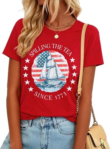 4th of July Shirts for Women Spilling The Tea Since 1773 Shirt Patriotic American Top History Teacher Tee in Saudi Arabia