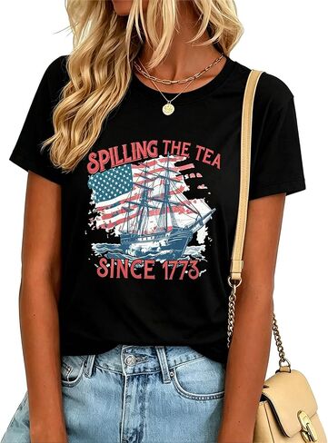 4th of July Shirts for Women Spilling The Tea Since 1773 Shirt Patriotic American Top History Teacher Tee in Saudi Arabia