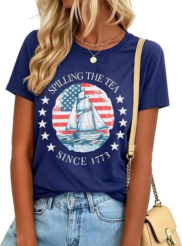 4th of July Shirts for Women Spilling The Tea Since 1773 Shirt Patriotic American Top History Teacher Tee in Saudi Arabia