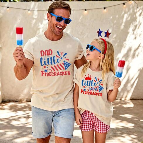 Little Firecracker Matching 4th of July Family Shirts Patriotic Mom Dad Daughter Son Outfit Multicolor in Kuwait