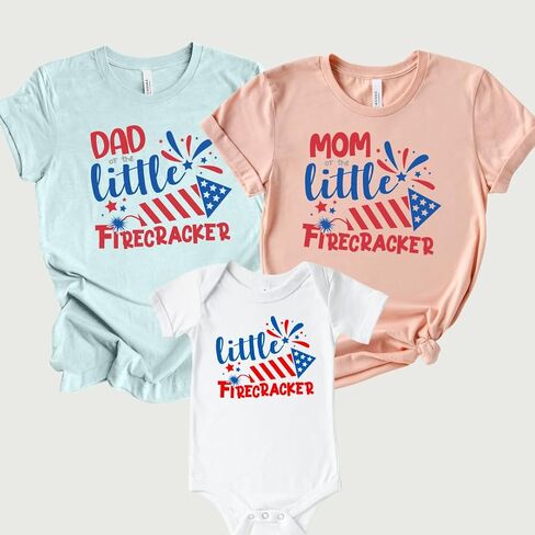 Little Firecracker Matching 4th of July Family Shirts Patriotic Mom Dad Daughter Son Outfit Multicolor in Kuwait