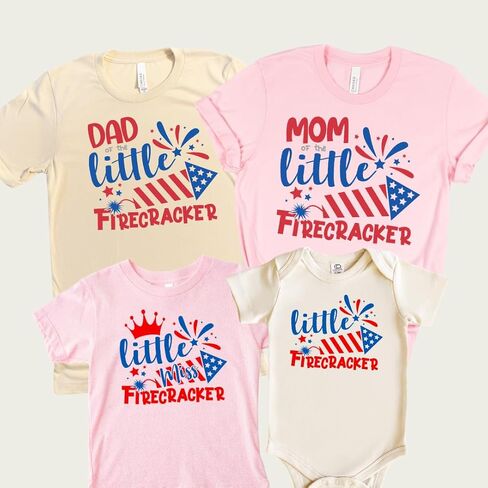 Little Firecracker Matching 4th of July Family Shirts Patriotic Mom Dad Daughter Son Outfit Multicolor in Kuwait