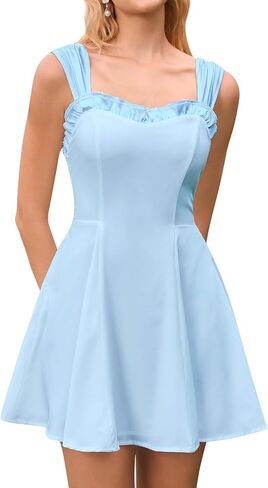 URYIAO Women's Sleeveless A Line Mini Dress Spring Summer Smocked Ruffle Casual Graduation Party Short Dresses in Saudi Arabia