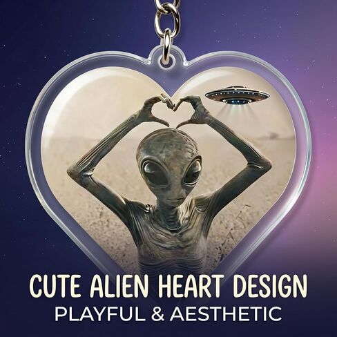 Alien Heart Keychain Cute Acrylic UFO Keychain for Women Men, Funny Aesthetic Space Lover Gift, Clear Double-Sided Pendant for Bag Backpack in Kuwait