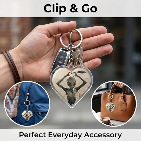 Alien Heart Keychain Cute Acrylic UFO Keychain for Women Men, Funny Aesthetic Space Lover Gift, Clear Double-Sided Pendant for Bag Backpack in Kuwait