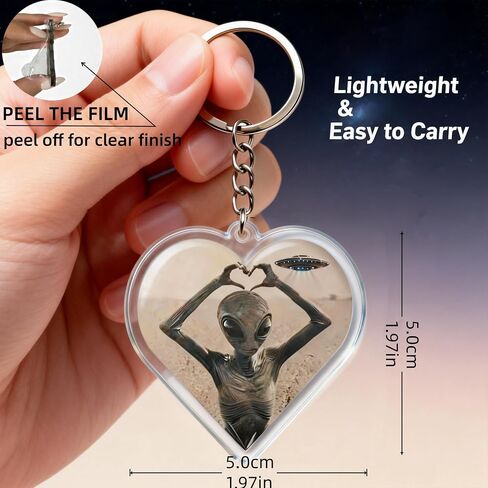 Alien Heart Keychain Cute Acrylic UFO Keychain for Women Men, Funny Aesthetic Space Lover Gift, Clear Double-Sided Pendant for Bag Backpack in Kuwait
