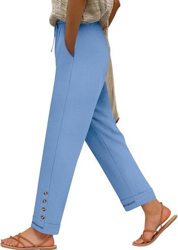 Women Cotton Linen Casual Cropped Pants Drawstring Elastic Waisted 2026 Summer Loose Ankle Work Trousers with Pockets in Saudi Arabia