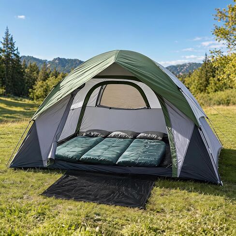 Tent 6 Person Dome Camping Tent, Double Layer Waterproof, Removable Rain Fly, for Outdoor Hiking, Fishing (6 People Blue) in Kuwait