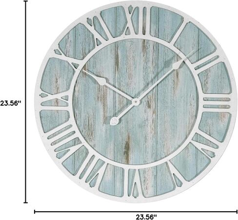 23.5-inch Round Blue Quartz Coastal Wall Clock Beach Nautical Metal Plastic Wood Antique Roman Numeral Display in Kuwait