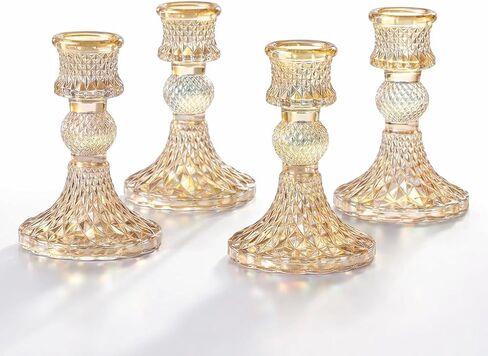A Set of 4 Golden Glass conical candlesticks for Center Decoration on the Dining Table, for Weddings, Parties, Thanksgiving, and Christmas. in Kuwait