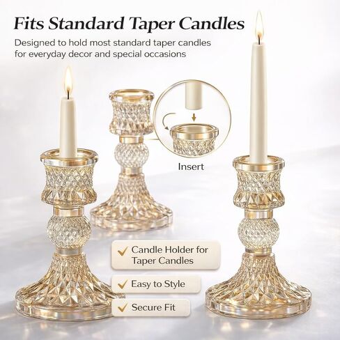 A Set of 4 Golden Glass conical candlesticks for Center Decoration on the Dining Table, for Weddings, Parties, Thanksgiving, and Christmas. in Kuwait