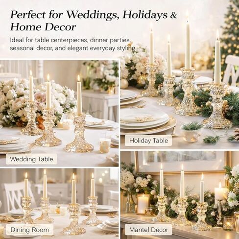 A Set of 4 Golden Glass conical candlesticks for Center Decoration on the Dining Table, for Weddings, Parties, Thanksgiving, and Christmas. in Kuwait