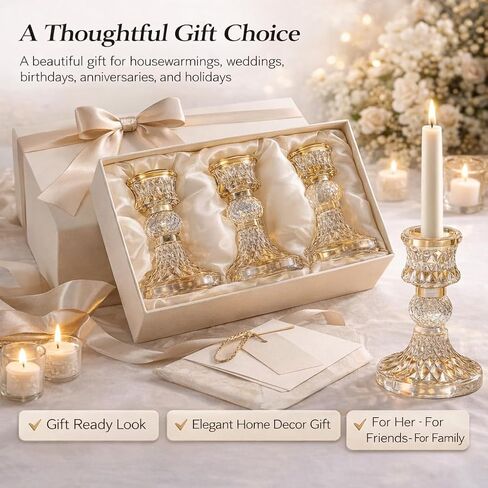 A Set of 4 Golden Glass conical candlesticks for Center Decoration on the Dining Table, for Weddings, Parties, Thanksgiving, and Christmas. in Kuwait