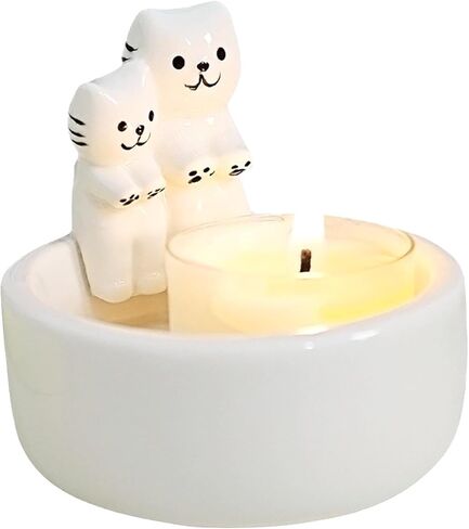 Cartoon Kitten Candle Holder, Handmade Ceramic Candlestick,Cartoon Kitty Warming Its Paws Cute Light Holder, Gift for Girl Women, Cat Lover Choice(Size:Couple Kitten) in Saudi Arabia