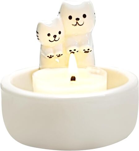Cartoon Kitten Candle Holder, Handmade Ceramic Candlestick,Cartoon Kitty Warming Its Paws Cute Light Holder, Gift for Girl Women, Cat Lover Choice(Size:Couple Kitten) in Saudi Arabia