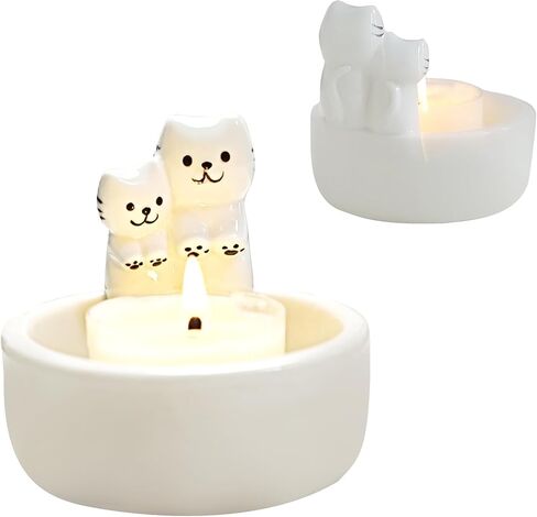 Cartoon Kitten Candle Holder, Handmade Ceramic Candlestick,Cartoon Kitty Warming Its Paws Cute Light Holder, Gift for Girl Women, Cat Lover Choice(Size:Couple Kitten) in Saudi Arabia