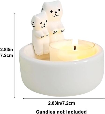 Cartoon Kitten Candle Holder, Handmade Ceramic Candlestick,Cartoon Kitty Warming Its Paws Cute Light Holder, Gift for Girl Women, Cat Lover Choice(Size:Couple Kitten) in Saudi Arabia