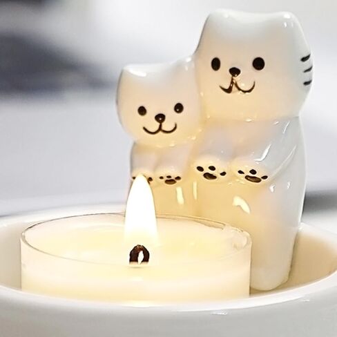 Cartoon Kitten Candle Holder, Handmade Ceramic Candlestick,Cartoon Kitty Warming Its Paws Cute Light Holder, Gift for Girl Women, Cat Lover Choice(Size:Couple Kitten) in Saudi Arabia