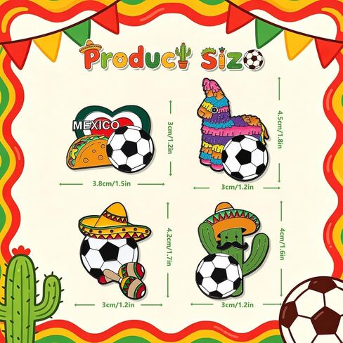 4 Pcs Mexican Soccer Brooch Pin Set,Mexican Fiesta Cactus Pinata Taco Sombrero with Football Enamel Pins World Cup Soccer Fans Gifts Backpack Badges for Mexican Party Favors Women Man Accessories in Kuwait