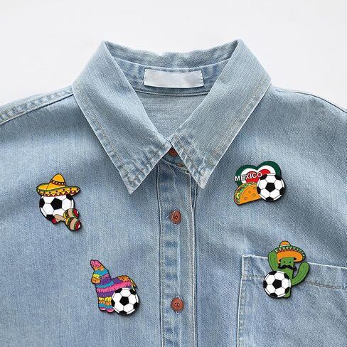 4 Pcs Mexican Soccer Brooch Pin Set,Mexican Fiesta Cactus Pinata Taco Sombrero with Football Enamel Pins World Cup Soccer Fans Gifts Backpack Badges for Mexican Party Favors Women Man Accessories in Kuwait