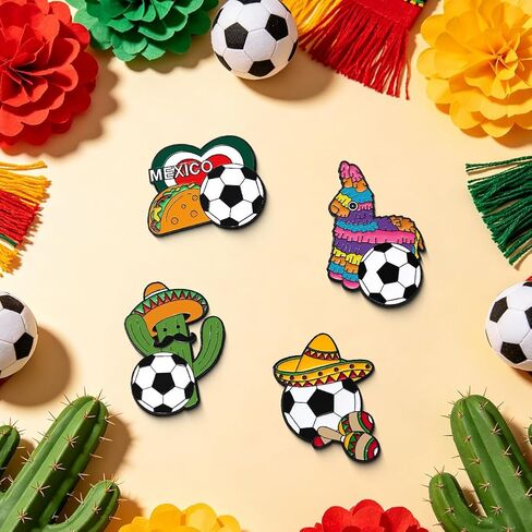 4 Pcs Mexican Soccer Brooch Pin Set,Mexican Fiesta Cactus Pinata Taco Sombrero with Football Enamel Pins World Cup Soccer Fans Gifts Backpack Badges for Mexican Party Favors Women Man Accessories in Kuwait