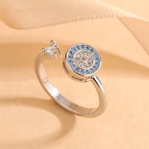 1Pc Evil Eye Spinner Open Ring, Blue & Clear CZ Rotatable Anxiety Relief Adjustable Ring for Women in Kuwait
