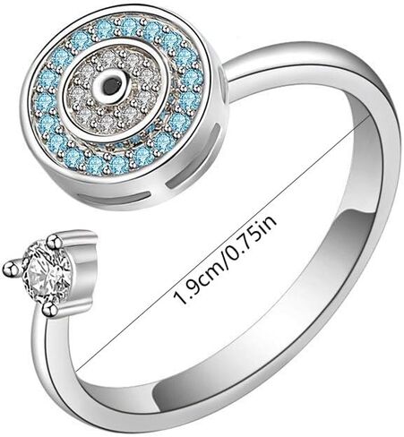 1Pc Evil Eye Spinner Open Ring, Blue & Clear CZ Rotatable Anxiety Relief Adjustable Ring for Women in Kuwait