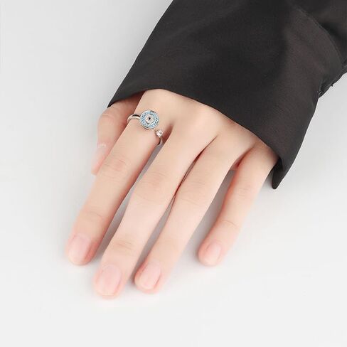 1Pc Evil Eye Spinner Open Ring, Blue & Clear CZ Rotatable Anxiety Relief Adjustable Ring for Women in Kuwait