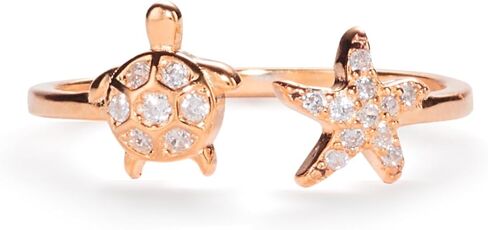 PERIMADE 925 Sterling Silver Turtle Starfish Ring Cubic Zirconia Sea Life Statement Band for Women, 18K Gold Plated Adjustable Open Crystal CZ Ocean Stacking Ring Cute Birthday Jewelry Gift in Saudi Arabia